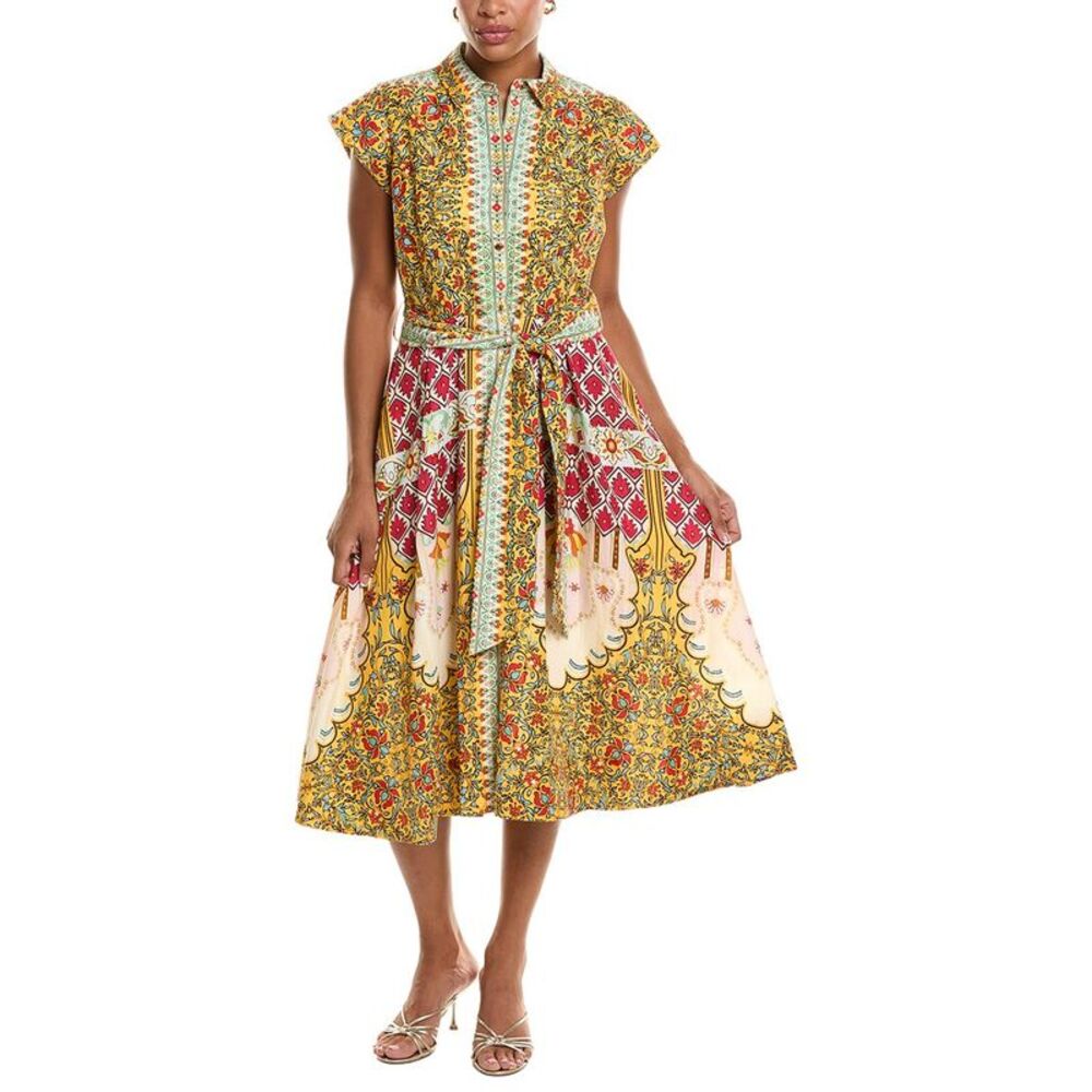 Elie Tahari Womens The Fran Baroque Linen-Blend Print Dress, Brown